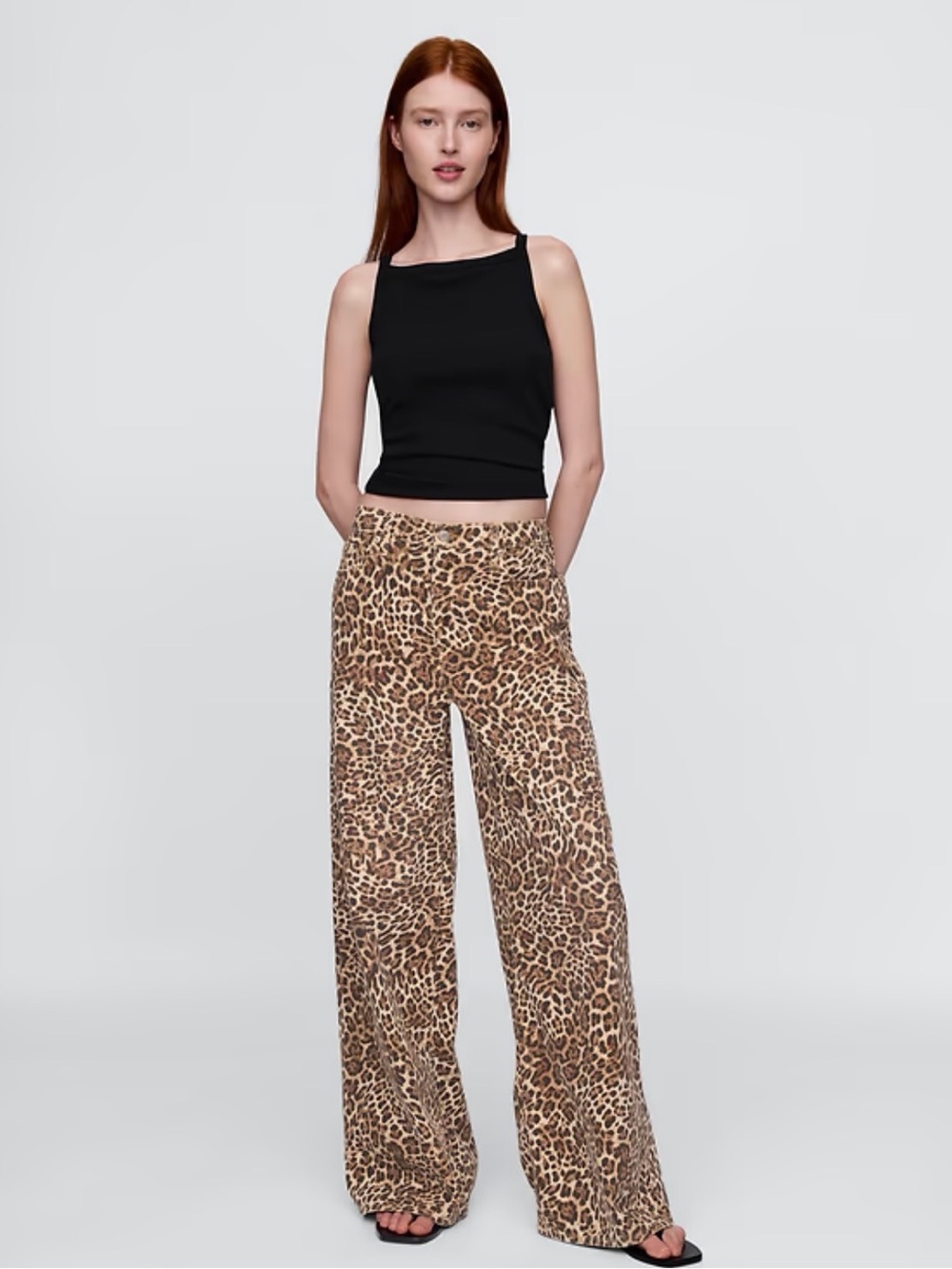 Gap Mid Rise Low-Slung UltraSoft Leopard Print Baggy Jeans Mobwife BoHo Wide-Leg